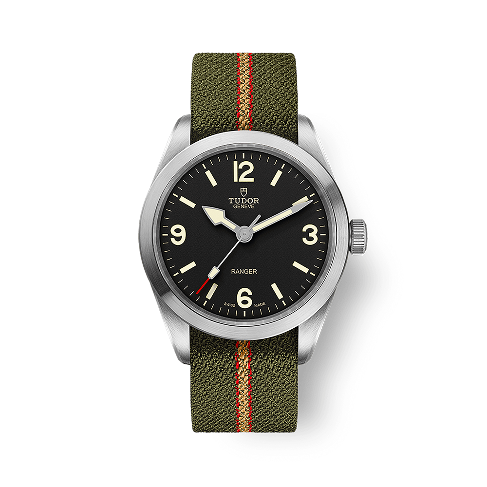 Tudor Ranger Black 39mm Green, Red & Beige Fabric Strap | AMJ Watches