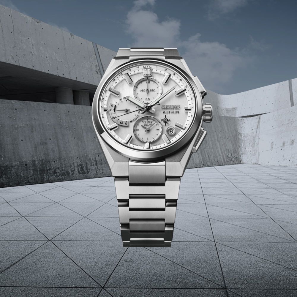 Seiko Astron GPS Solar 5X Dual-Time Chronograph in Silvery White